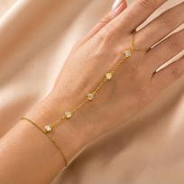 Exquisite Stainless Steel Finger Hand Chain for Women Light Luxury Rhinestone Golden Color Bracelet Party Jewelry Accessory