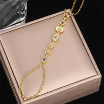 Vintage Rainbow Geometric Rhinestone Finger Bracelet For Women Elegant Gold Color Adjustable Linked Hand Chain Jewelry