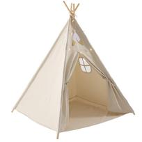 NINEHILLS Kids Tent Teepee - Stylish 100% Cotton Tent House - Wooden Tent for Children - Foldable - Kids' Corner - Secret Base (Greige)