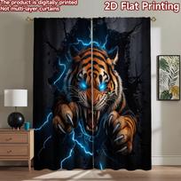 2D flat printing 2pcs Curtain Drapes Glowing Eyed Charging Tiger Digital Printed Polyester Drapes Festive Curtains for New Year 60×150cm(23.6×59in)