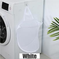 Portable Folding Laundry Basket Organizer Dirty Clothes Bathroom Clothes Mesh Storage Bag Household Wall Hanging Basket Bucket Round White