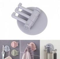 Simple Bathroom Plastic Sticky Hook Household Paste Rotating Hook Multi-hook Bathroom Wall Towel Hook Gray