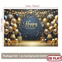 2D Navy Blue Gold Happy Birthday Photography Backdrop 47.2x31.5inch/120*80cm