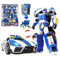 New Metal Cardbot Transforming Car to Robot Action Figures BLUE COP S with Card Transformation Robot Model Toys for Child Gift No Color Box