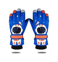 Kids' Waterproof Fleece-Lined Astronaut Gloves - Warm Touchscreen 5-Finger Design for Ages 4-13. S