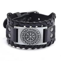 Nordic Viking Designer Alloy Charm Bracelet Male Wide Leather Weave Adjustable Wristband Cuff Bangle Men Punk Jewelry