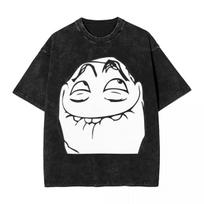 Washed T Shirts Crazy Troll Face Trollface Novelty T-Shirt Oversize Rage Comic Funny Anime Streetwear Graphic Printed Tee Shirt S