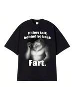 Fart Wolf Literal Me Funny Emo T-Shirt Wo Versatile Leisure Clothing Harajuku Retro Loose Cotton  T-Shirt 90004 S