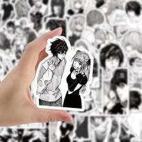 DEATH NOTE juodai balti lipdukai, 60 vnt (nepasikartojo), vandeniui atsparus ir apsauginis kremas nuo saulės.