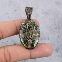 Tree Of Life Copper Seraphinite Pendant, 999 Copper Wire Wrapped Gemstone Jewelry, Handmade Pendant, For Thanksgiving 2.55 Inches