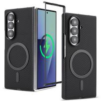 Luxury Ultra Thin Carbon Fiber Leather Phone Case For Samsung Galaxy Z Fold 7 6 5 4 3 Retro Business Magnetic Magsafe Cover Galaxy Z Fold6