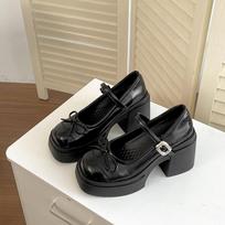Women's Dress Leather Shoes 2026 Spring Autumn Platform Thick High Women Mary Jane Shoes Ladies Fashion Banquet Party Pumps 34