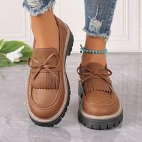 Women's Wide Width Loafer Flats, Tassel & Bowknot Chunky Heel Oxfords, European Style Winter Shoes for Women 36
