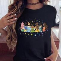 Fashion Disney Princess Printed T Shirt Watercolor Magic Castle Princess Women T Shirt Short Sleeves Crew Neck Female Clothes 4XL