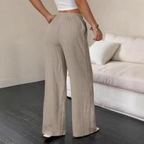 Elegant, Ladies Casual Versatile Solid Color Wide Leg Pants Pleated Elastic Waist S