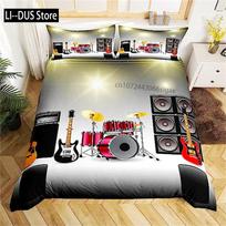 3D Rock Music Themed Guitar Colorful Duvet Cover Fire And Water Bedding Set Modern Gorgeous Microfiber Polyester For Boy Gifts 135x200cm