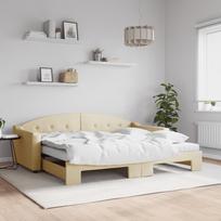 Vidaxl Sofa Rozsuwana Z Materacami, Kremowa, 90X200 Cm, Tkanina