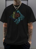 Unisex's Casual Short-Sleeved T-Shirt - Vibrant Surf-Inspired Wave And Letter Print, Soft And Comfortable Fabric S
