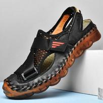 Men's Wide Fit Breathable Mesh Shoes: Large Size, Soft Rubber Sole, Leather Sandals, Perfect for Summer and Outdoor Beach Activities. 46