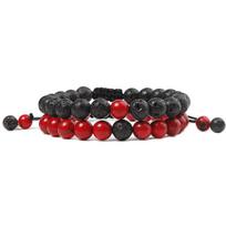 Adjustable Red & Turquoise Volcanic Rock Best Friend Bracelet for Couples Woven