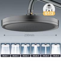 6 Modes Top Rain Shower Heads High Pressure Shower Nozzle Rainfall Shower Head  Bathroom grey-no filter