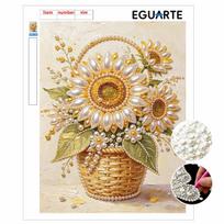 DIY Pearl Painting Canvas Sunflower Design Shiny 3D Bead Art Kit Creative Leisure Craft for Living Room Wall Decor 30x40cm beige