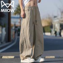 MiiOW Men's Summer Pure Cotton Casual Wide-Leg Trousers XL