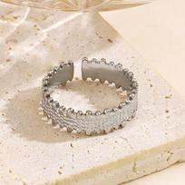 Stainless Steel Wide Face Opening Rings for Women Men Classic French Style Retro Texture Rings Banquet Charm Jewelry Accessories