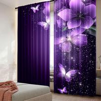 2Pcs Purple Vibrant Dancing Butterflies And Flowers Printed Curtain Suitable For Bedroom Bathroom Living Room Dining Room Study 60×150cm(23.6×59in)
