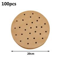 100pc/bag Air Fryer Steamer Liners Premium Perforated Wood Pulp Papers Non-stick Steaming Basket Mat Baking Utensils For Kitchen Round-20cm