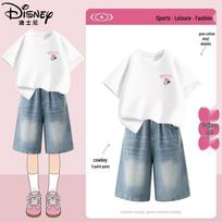 Disney Kids' 2026 Summer Cotton T-Shirt & Denim Shorts Set 160
