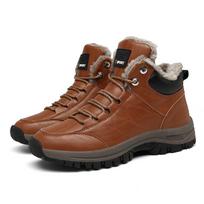 Autumn Winter Large Size Men Leather Upper Plush Thickened Warm Outdoor Mountaineering Snow Cotton Boots Non-slip Waterproof Footwear for Cold Weather 39