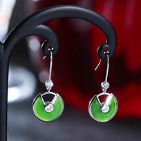 Elegant Retro Green Round Drop Earrings for Women with Diamond Inlay