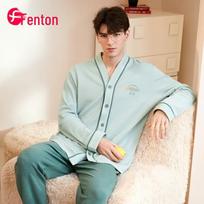 Fen Teng Men's V-Neck Waffle Knit Lounge Set XXL šviesiai žalios spalvos