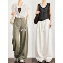 FAESSLIN Women's Tencel Linen High-Waisted Straight-Leg Pants L