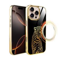 Etui Do Iphone 16 Pro Ibizu Elite Glass Z Magsafe, Szklany Tył, Golden Midnight, Ryczący Jaguar, Złote