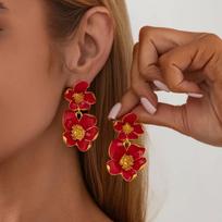 IngeSight.Z Exquisite Romantic Red White Drop Oil Flower Stud Earrings for Women Creative Trendy Metal Piercing Earrings Jewelry