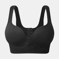 Women's V-Neck Push-Up Sports Bra with Rear-Hook and Wide Straps - White M