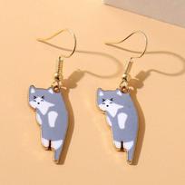 Cute Kitten Ear Hook Fashion Sweet Cartoon Cat Earrings for Women Enamel Drop Oil Gold Color Texture Animal Earrings Jewelry