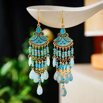 Bohemian Multicolor Rice Bead Water Drop Earrings for Women Temperament Long Enamel Fan-Shaped Earring Vacation Party Jewelry