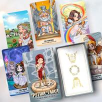 12*7cm Pythia Tarot vandeniui atspari UV danga | Unikali nepriklausoma Taro kaladė pradedantiesiems | Graikų dievai | Mielas pasakų animacinis filmas | Folijos auksinis kraštas