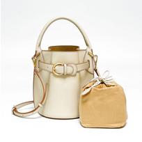 Minimalistinis naujas moteriškas krepšys, rankinis krepšys, mamos krepšys, originalios odos kibiro krepšio dizainas, aukštos kokybės raukšlėtas krepšys per petį / crossbody beige