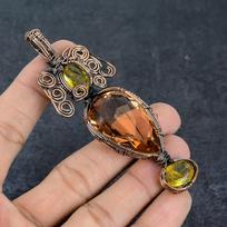 Natural Morganite, Citrine Gemstone Copper Wire Wrap Jewelry Pendant 2.17  u1v01