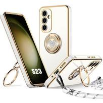 Protective case - BOOLING - for Samsung Galaxy S23 - Silicone - Support ring - with Durable Lanyard balta