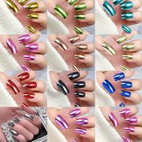 288Pcs Medium Square Press on Nail With Holographically Metallic Glossy False Nail Full Coverage Acrylic Nail Art 1 brown