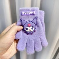 Sanrio Children Gloves Winter Kuromi Warm Gloves Cartoon Fleece Lined Thickened Cold Weather Gloves Gift for Boys and Girls