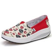 Women's Platform Slip-On Loafers Casual Floral Print Breathable Canvas Daily Walking Shoes Lightweight Comfort Shoes 35