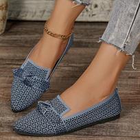 Knitted Plus Size Women's Shoes 2026 Spring Autumn Shallow Mouth Pointed Toe Flat Bottom Colorblock Mesh Breathable 36