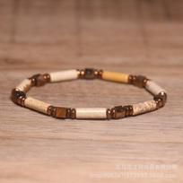 Picture Jasper Tiger Eye Tube Bead Bracelet – Copper Accent Boho Jewelry, Grounding Courage Gift for Men Women