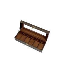 Retro-Style 6-Slot PU Leather Wood Grain Watch Box | Dustproof Home Display Case